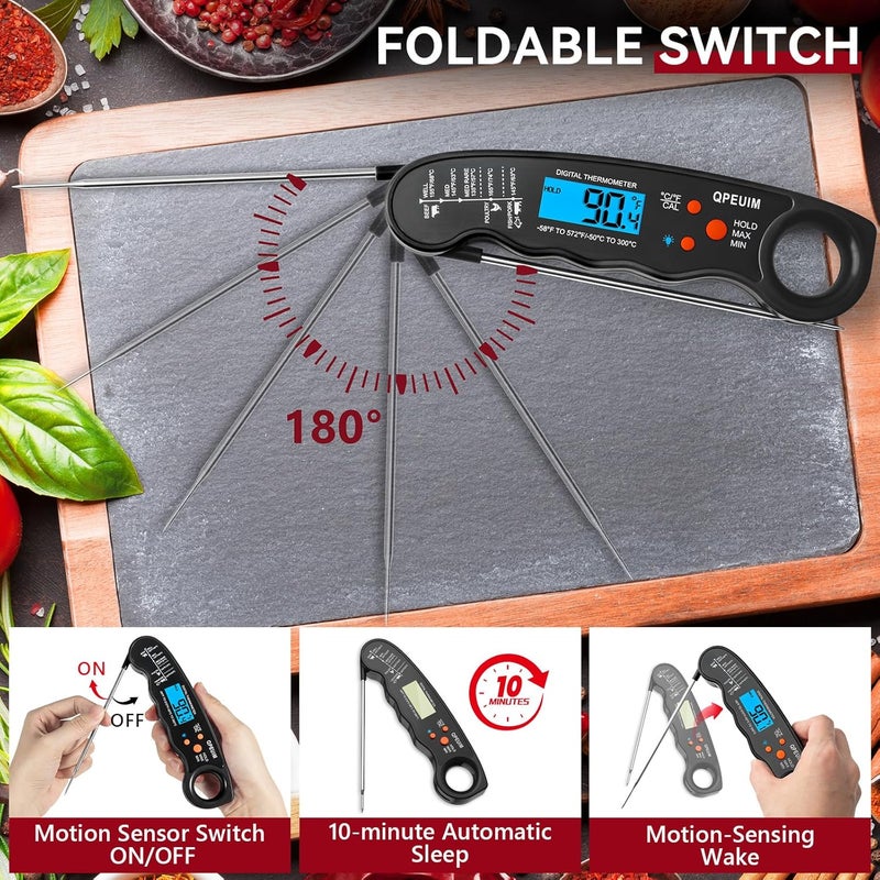 QPEUIM Meat Thermometer Digital -Instant Read Food Thermometer-Waterproof Food Thermometer with Backlight for Grilling and Cooking,BBQ,Deep Fry,Turkey, Candy, -Black - Image 3